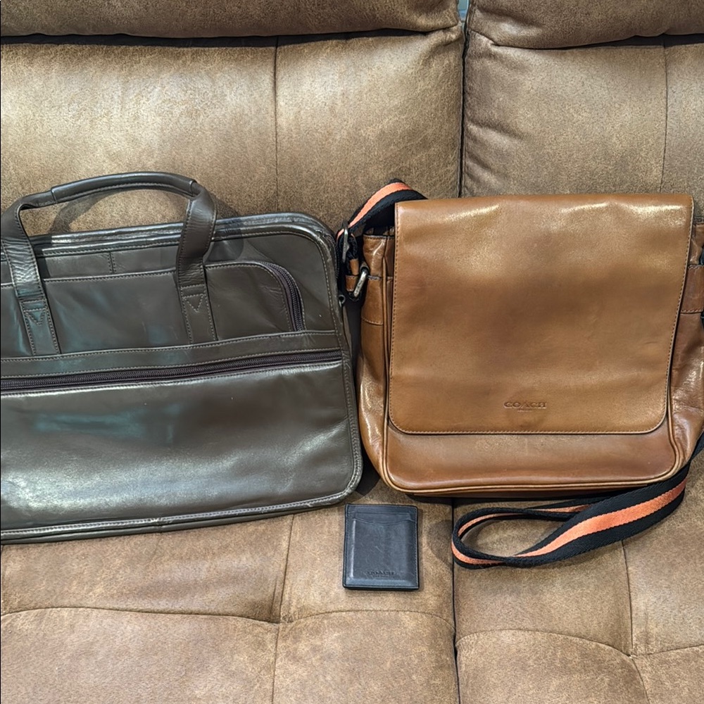 Coach Messenger Leather Bag + Coach Leather Card Holder & Winn Leather Workbag